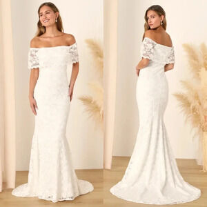 Lulu's Ivory Lace Off-Shoulder Maxi Dress